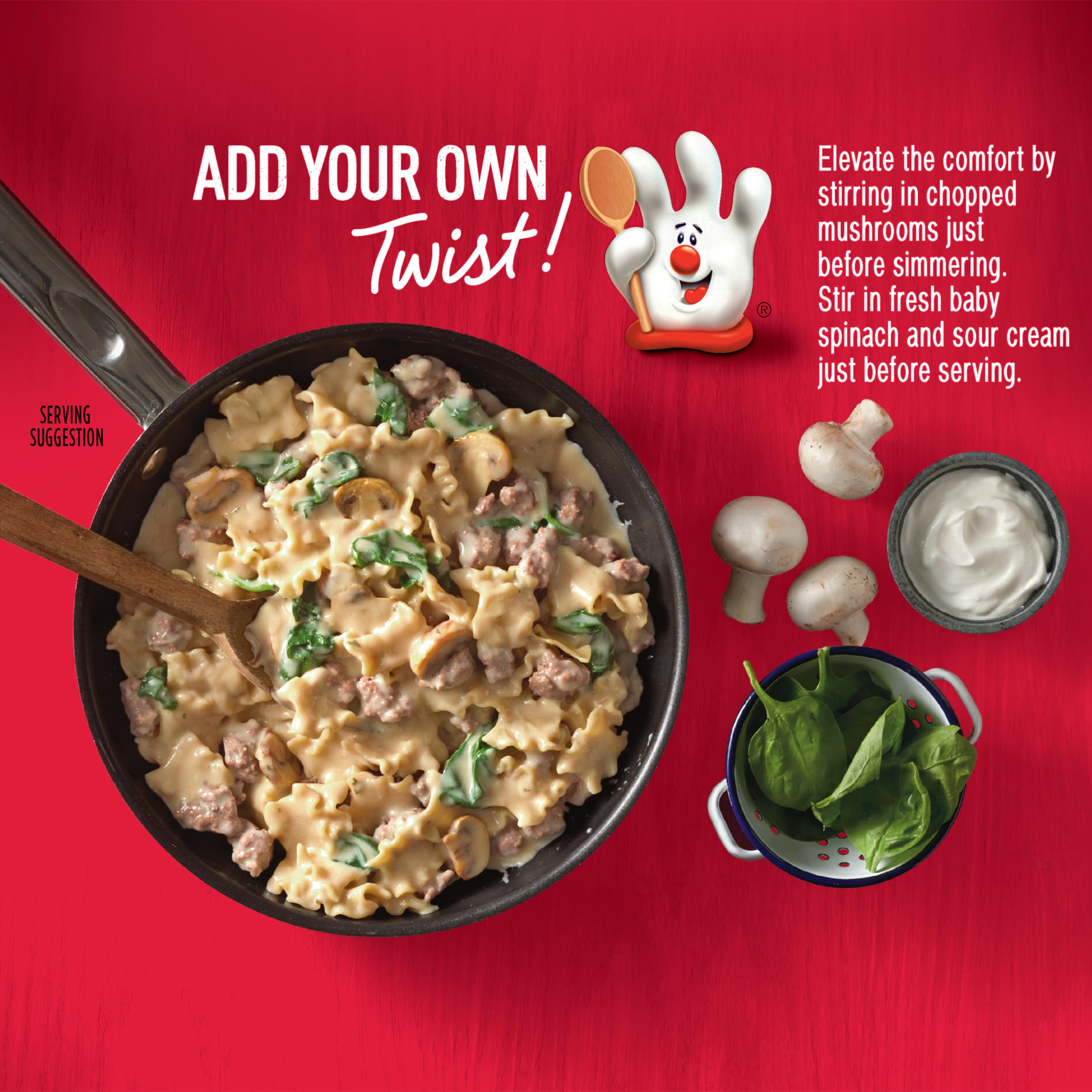 Hamburger Helper Deluxe Beef Stroganoff pack box on shelf for pantry staple