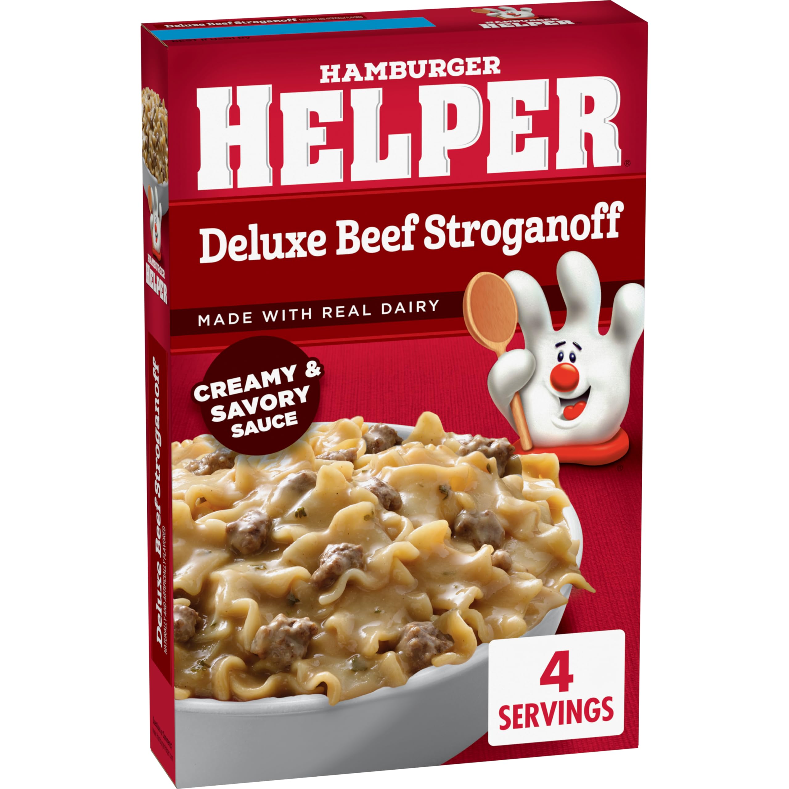 Hamburger Helper Deluxe Beef Stroganoff pasta noodles soaking in creamy sauce