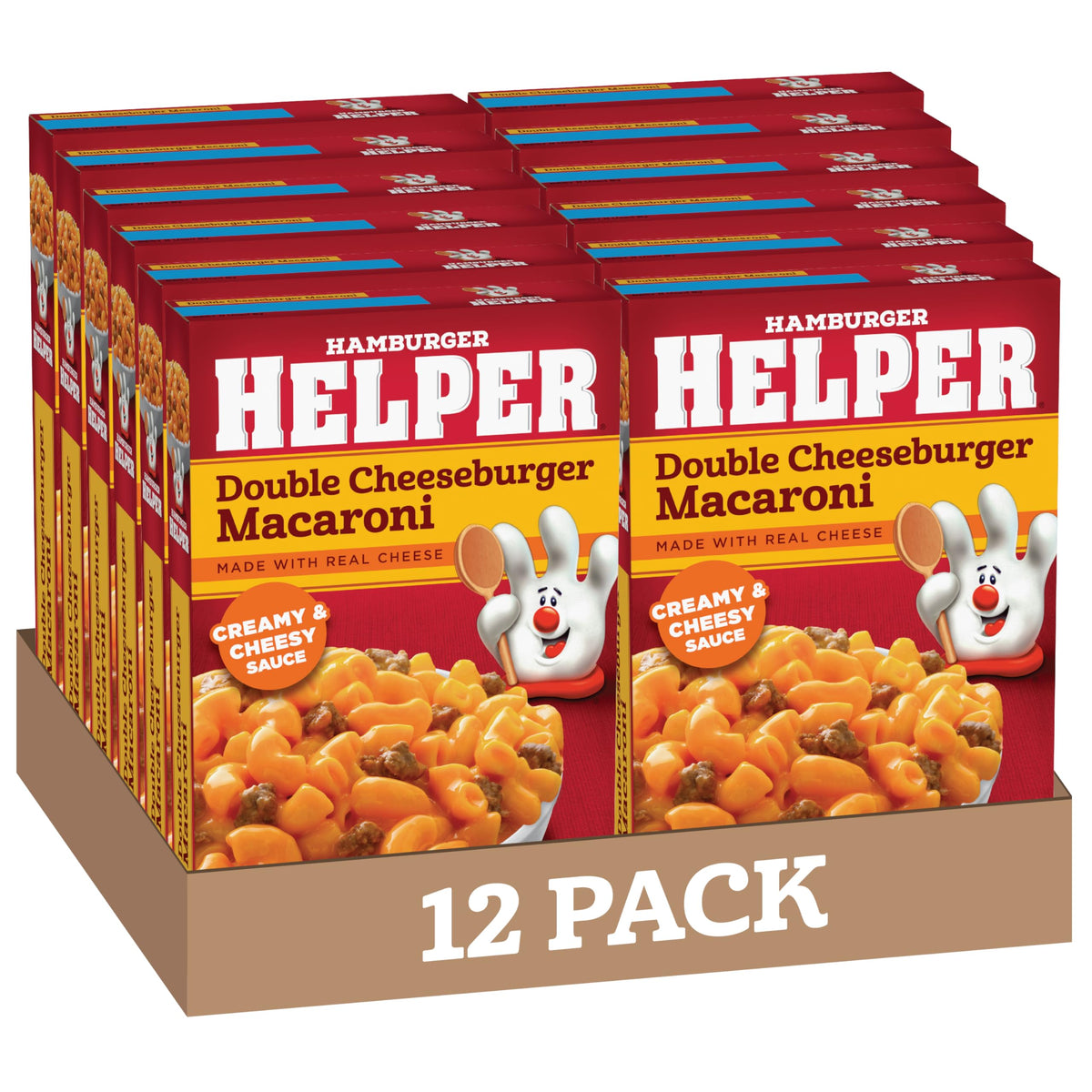 Hamburger Helper Double Cheeseburger Macaroni box showing real cheese for a cozy dinner