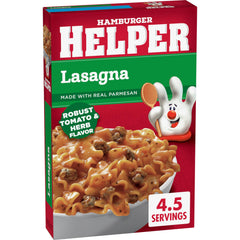 Hamburger Helper Lasagna box closeup for a quick, family-friendly weeknight dinner option.