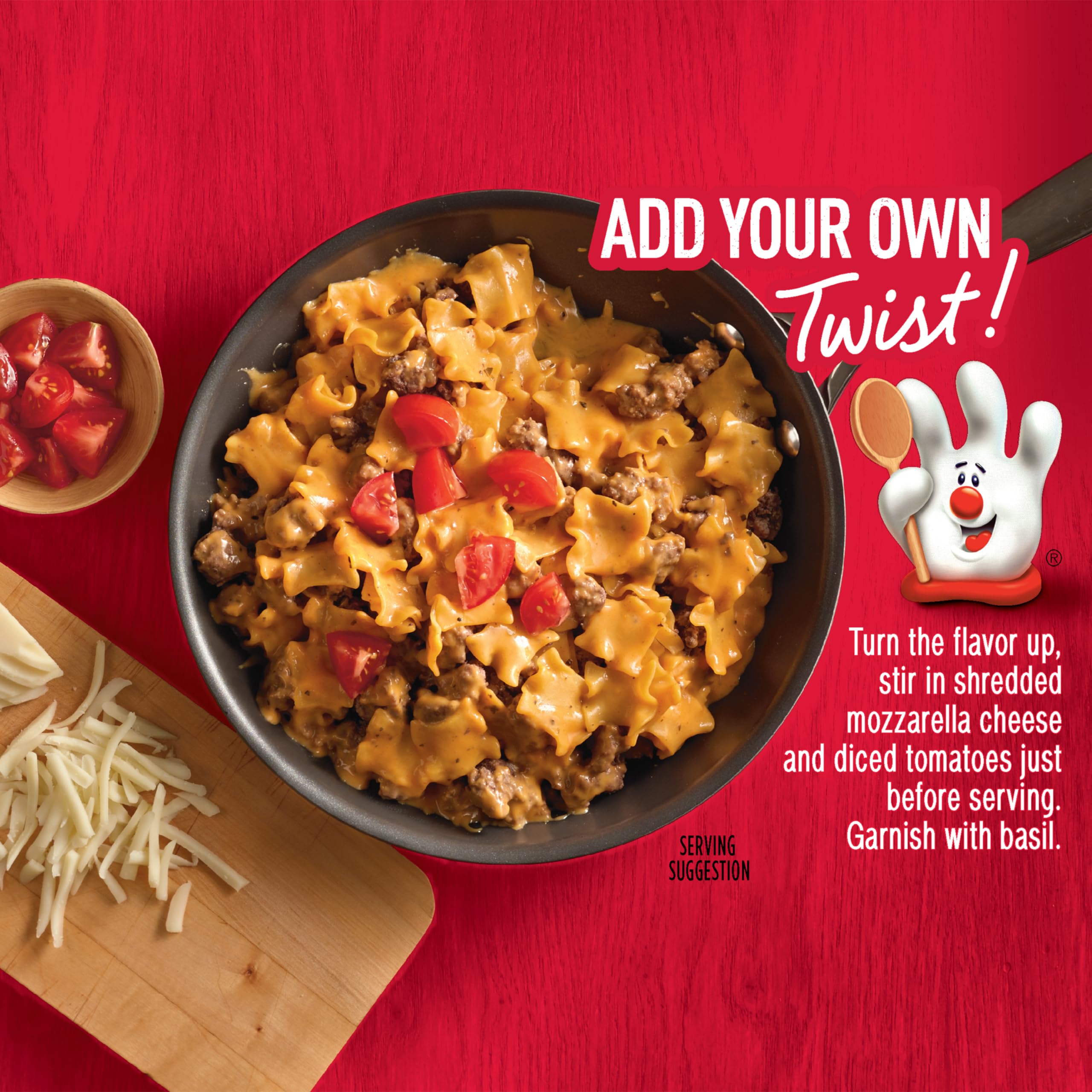 Hamburger Helper Lasagna serving bowl showing family-friendly meal.