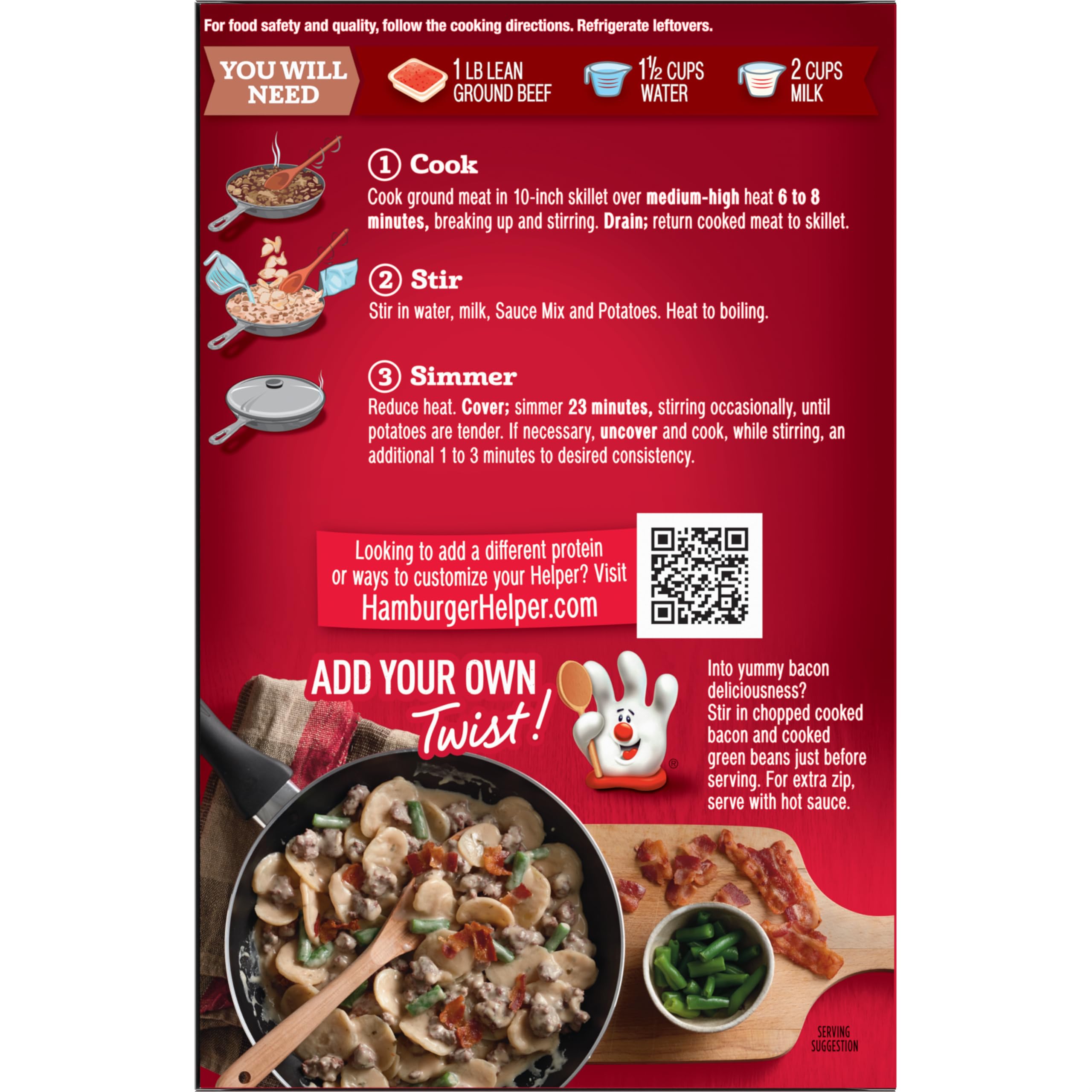 Hamburger Helper Potatoes Stroganoff served in a bowl with a creamy sauce.