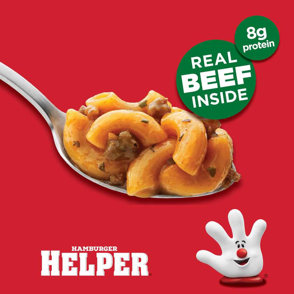 Hamburger Helper Tomato Basil Macaroni ready to eat, ideal for families on the go.