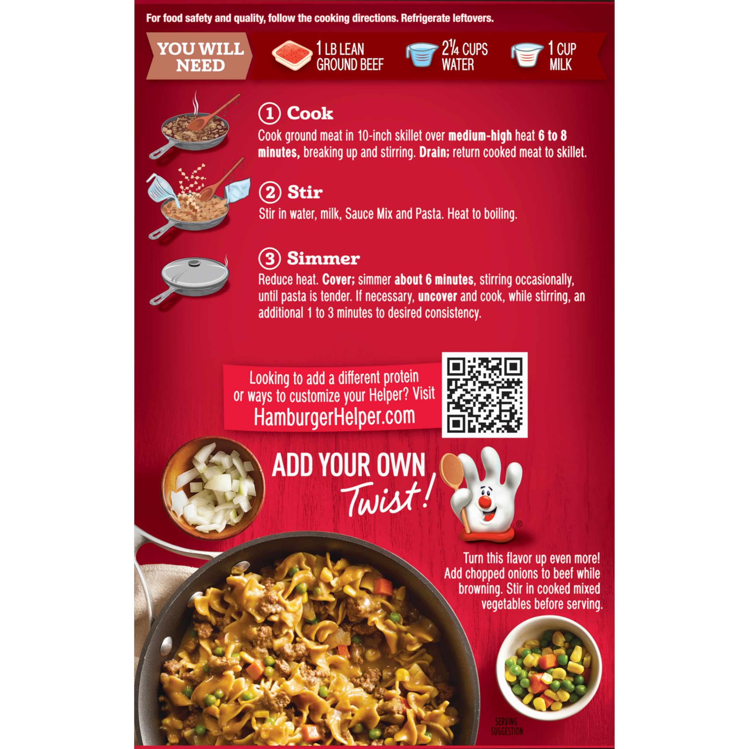 Hamburger Helper Beef Pasta simmering sauce with real spices for family meals