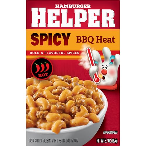 Hamburger Helper Spicy BBQ Heat pasta meal offers bold flavor for family dinners.