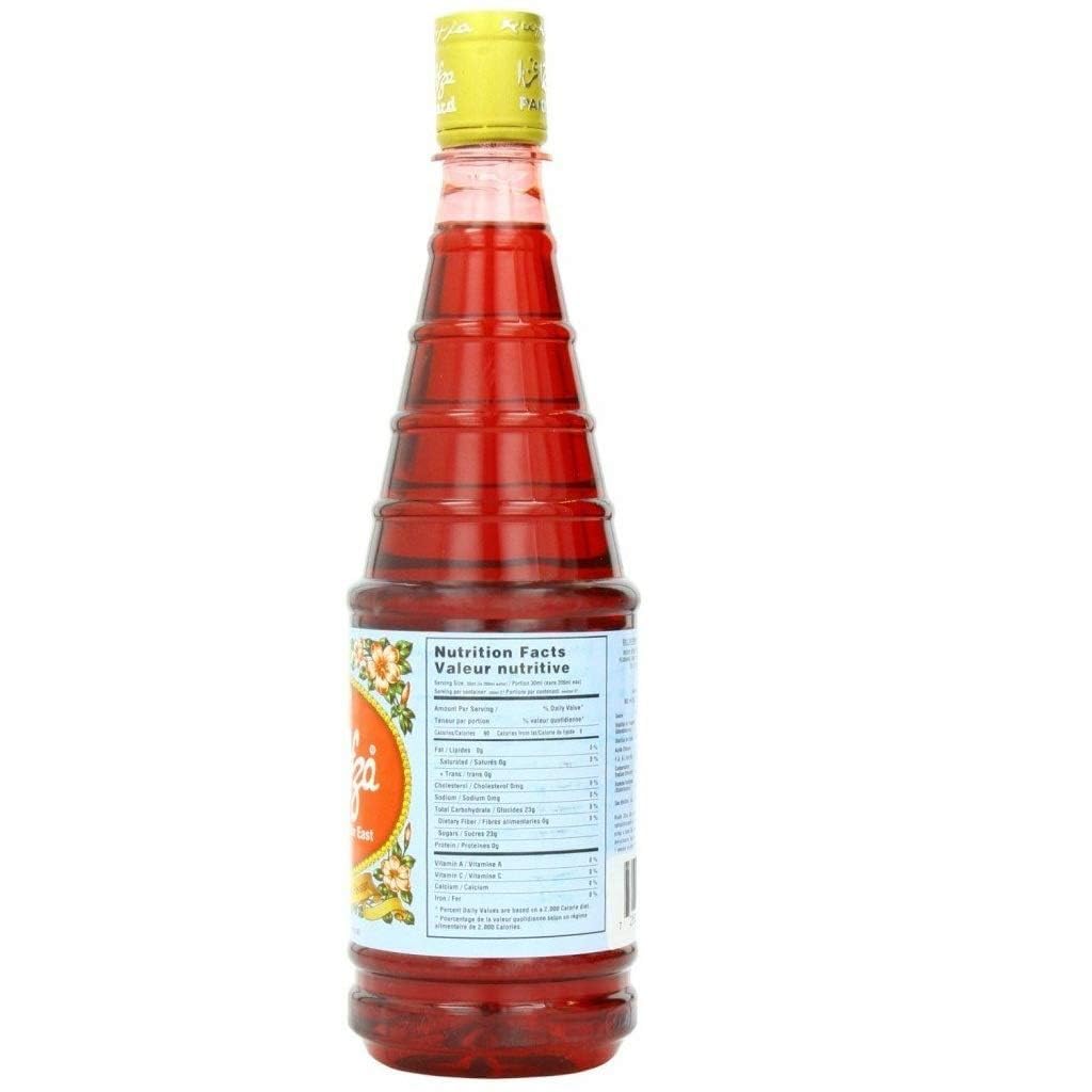 Hamdard Rooh Afza rose syrup mixed with water for a beverage.