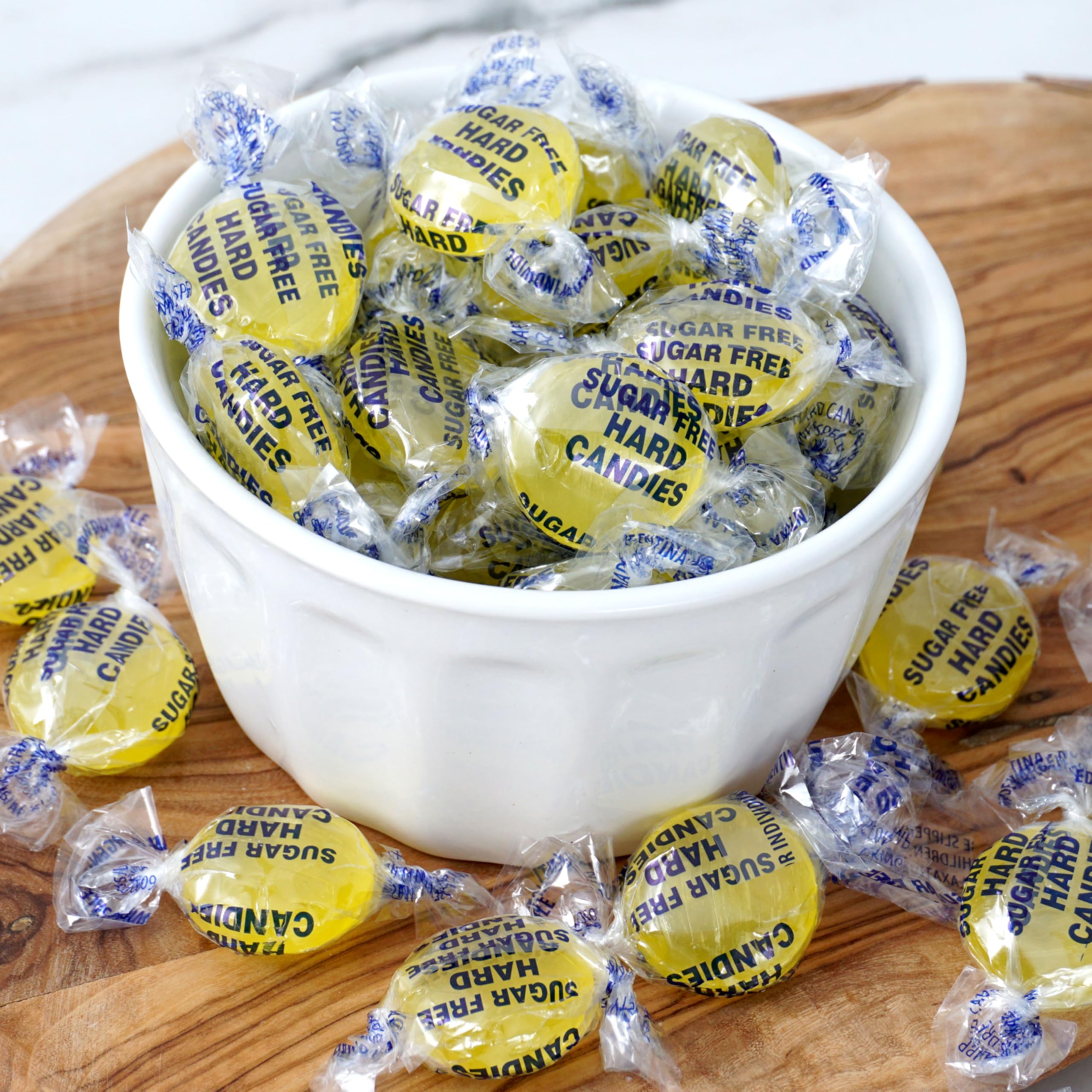 Bulk display of Hampton Arcor sugar-free lemon drops for gatherings.