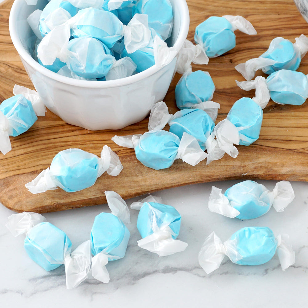 The Hampton Candy blue raspberry taffy as an office snack for quick enjoyment.
