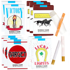 The Hampton Bubble Gum Cigarettes 10-pack on display, nostalgic candy for parties.