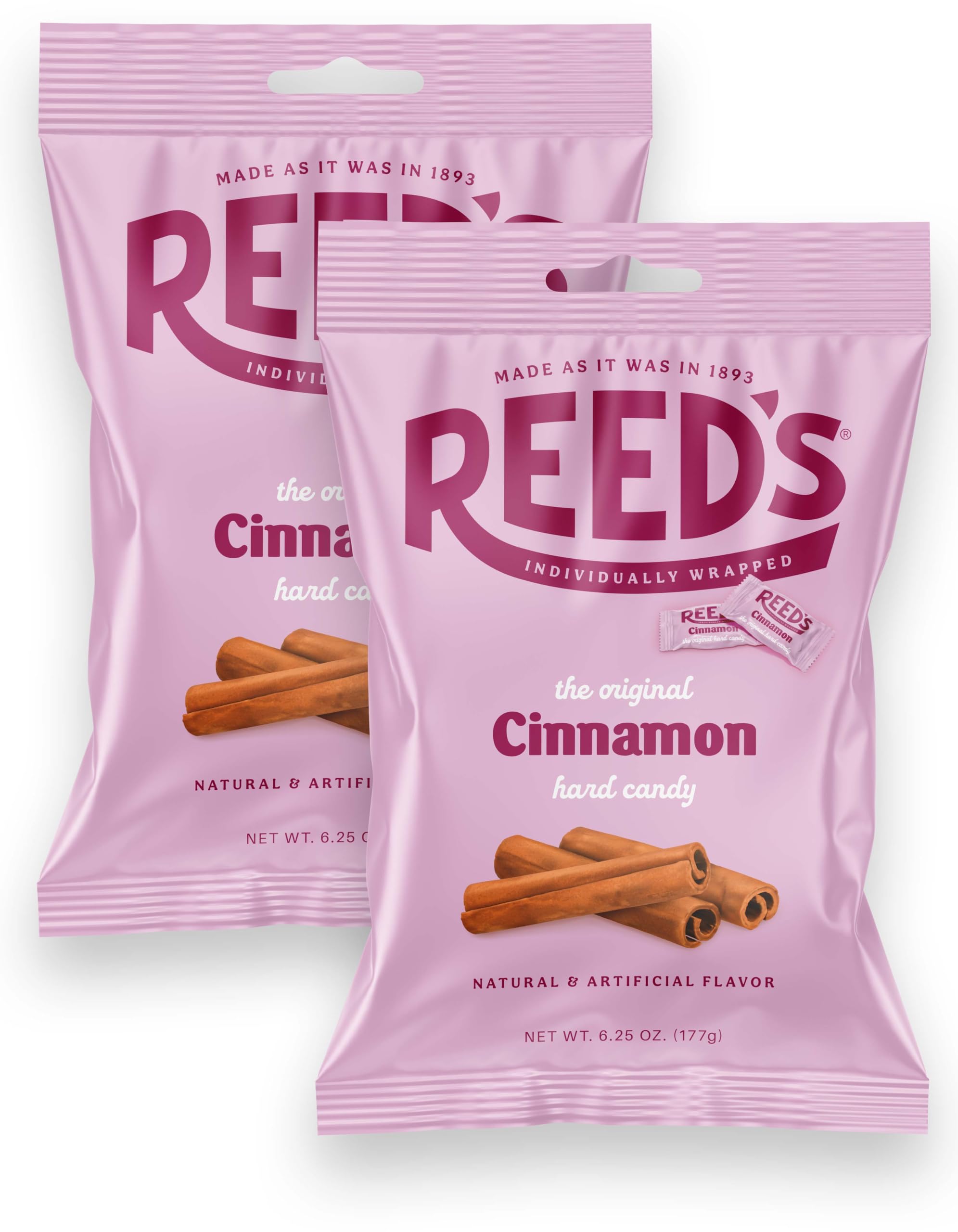 The Hampton Candy Company Reed's Cinnamon Candy discs, individually wrapped for convenient on-the-go sharing.