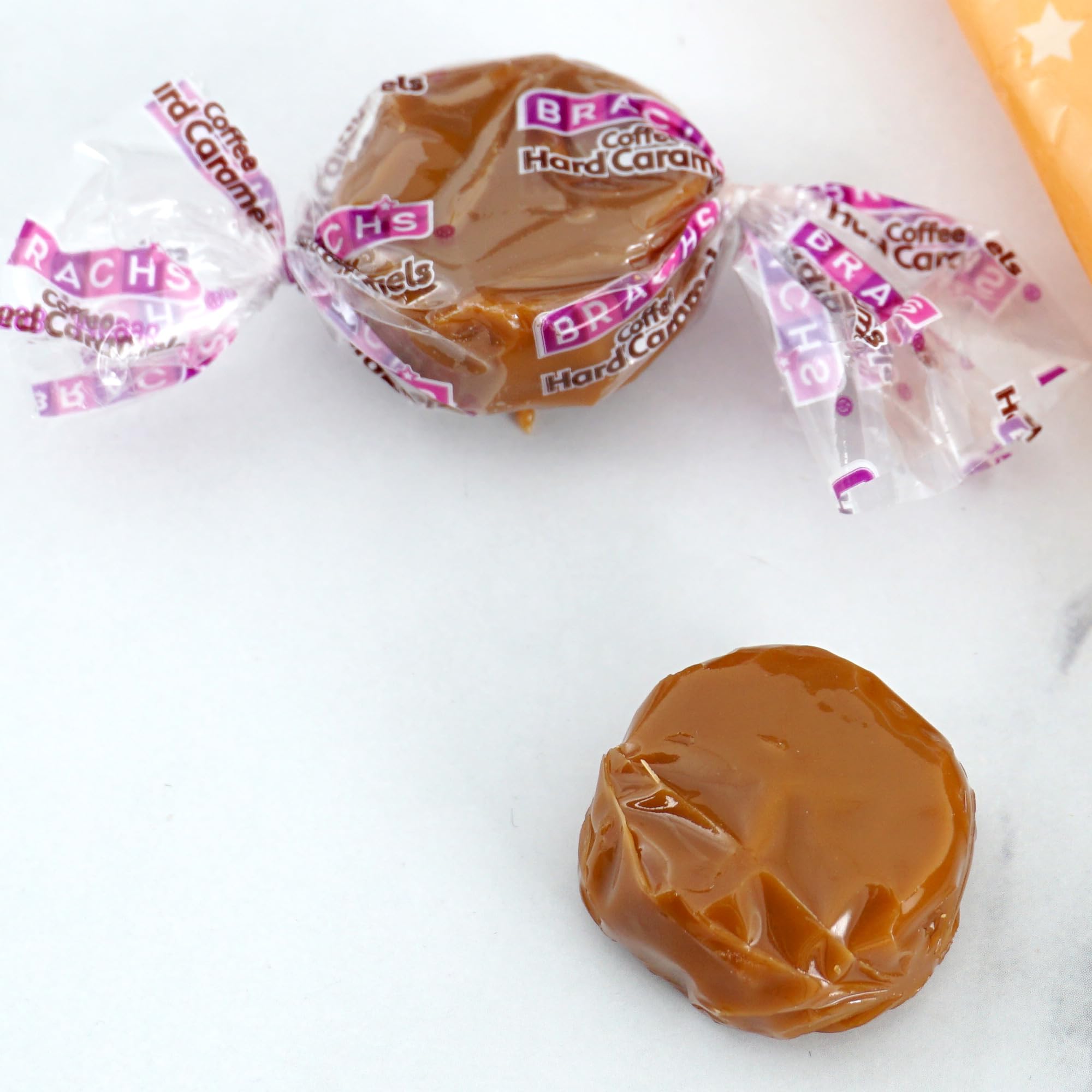 The Hampton Candy Company coffee hard caramels bag closeup for a quick treat