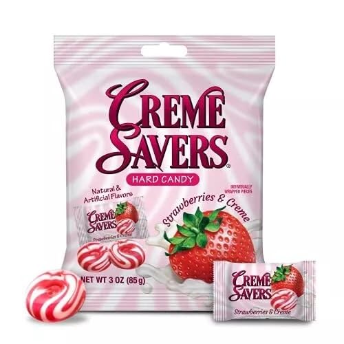 Cream Savers Strawberries and Cream flavor detail and packaging