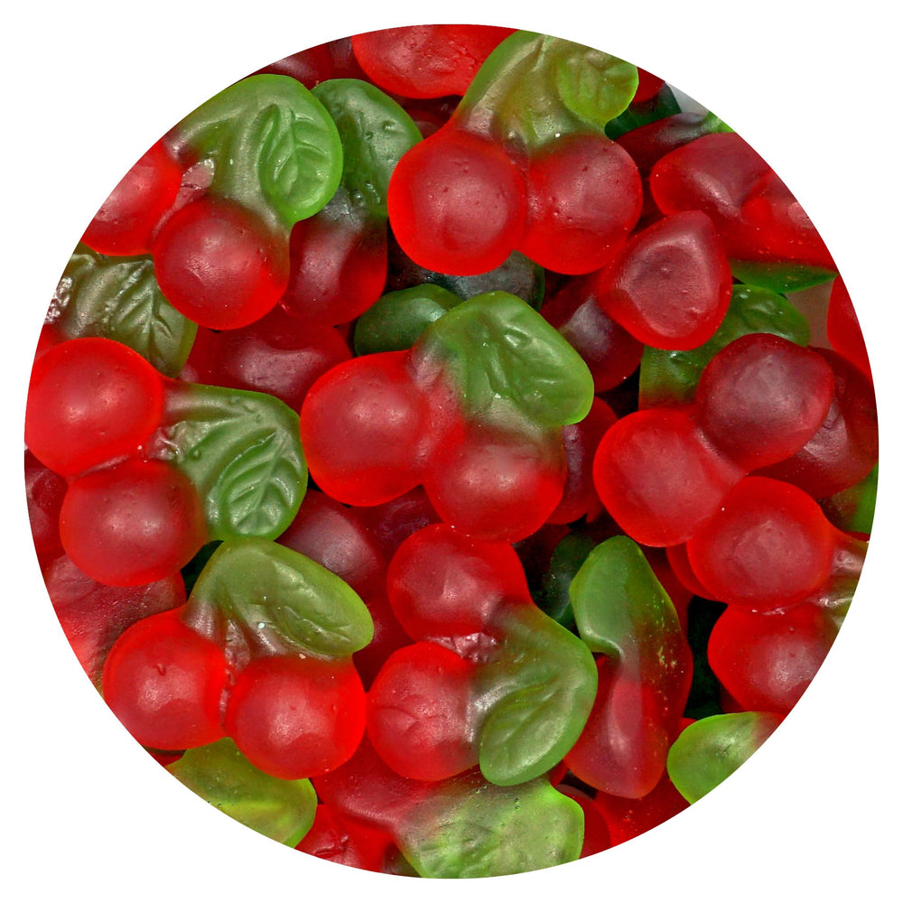 The Hampton Candy Company gummy cherries in a bulk bag ready for sharing at events
