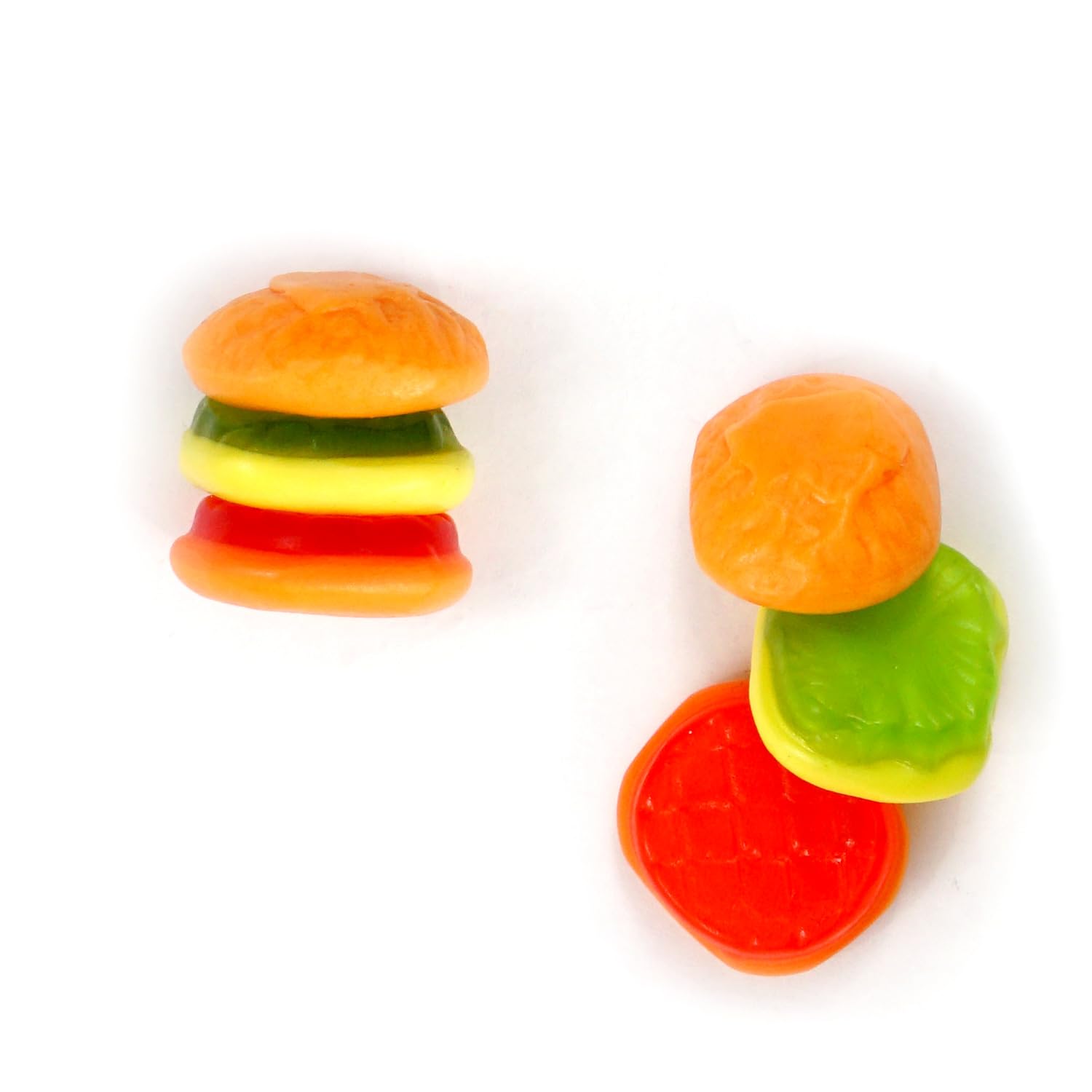 Assorted colorful gummy mini burgers from Efrutti offer a fun fruity bite for kids' lunches.