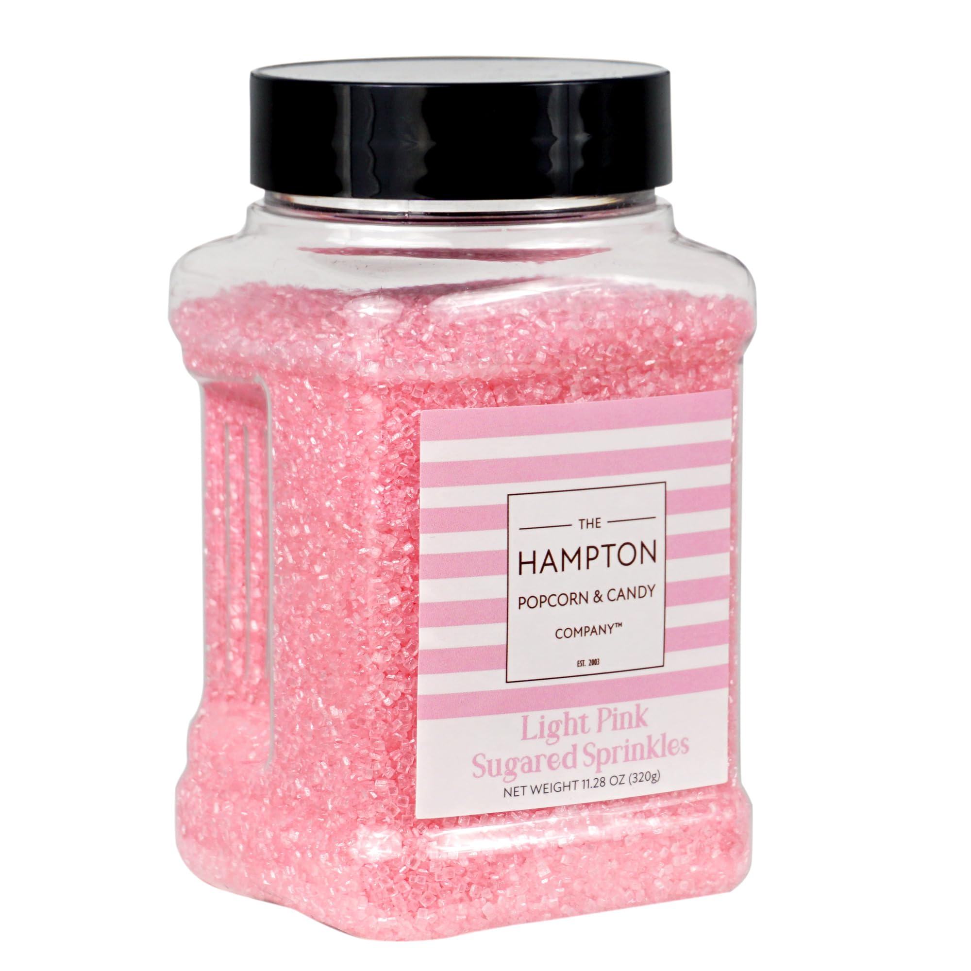 The Hampton Candy Company pink sanding sugar jar adds festive color to treats and easy decorating.