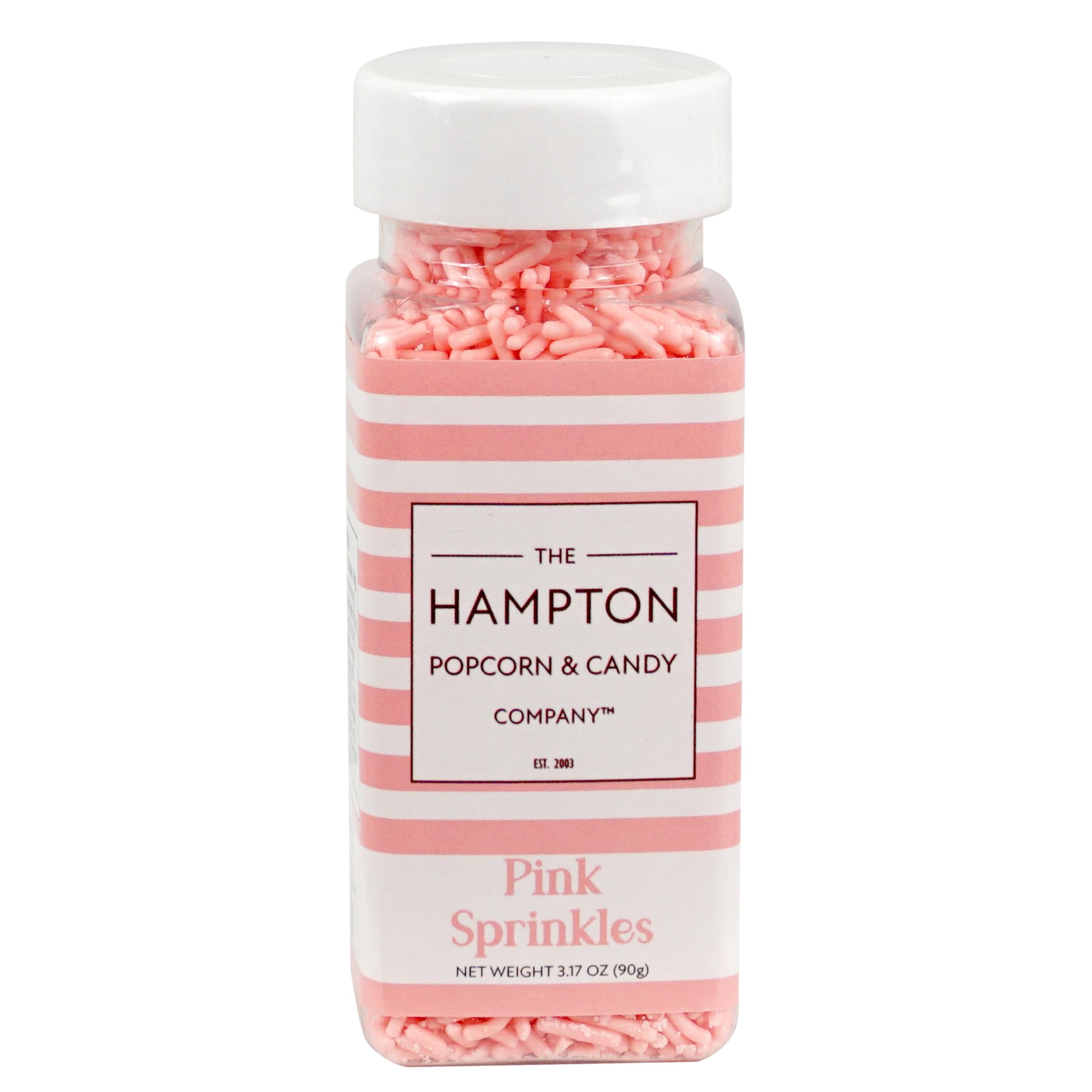 Compact Hampton Candy pink sprinkles jar packaging keeps sprinkles ready for decorating
