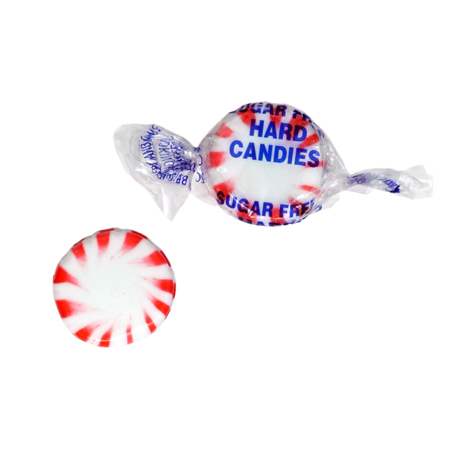 Close-up of glossy sugar-free peppermint starlight mints with crisp texture