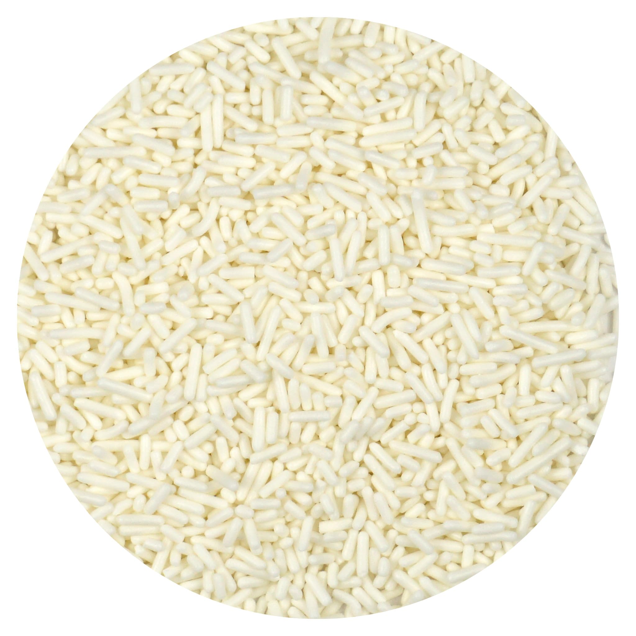 The Hampton Candy Company white sprinkles for cookies and baking applications.