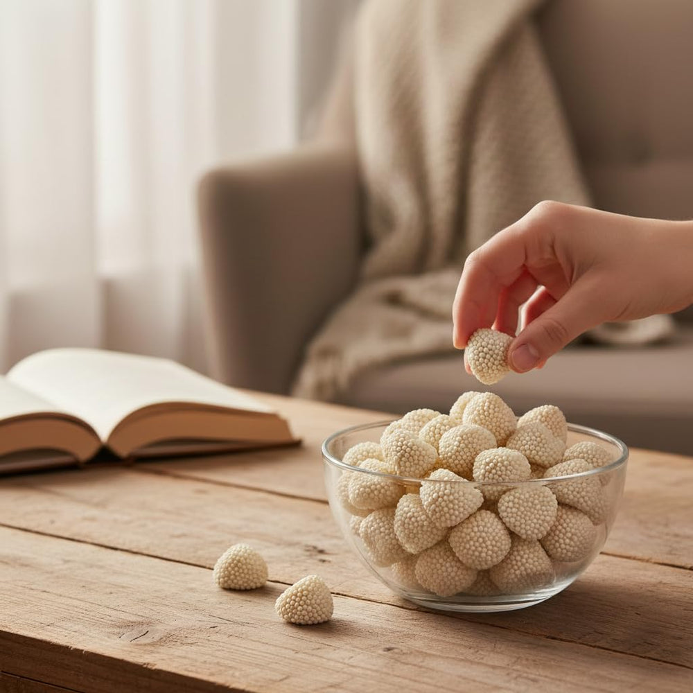 Champagne Bubbles gummies with a soft chewy center for a premium texture.