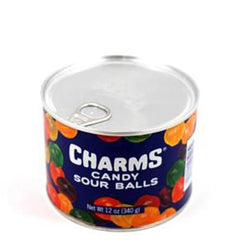 Charms Sour Balls close-up in a tin ideal for sharing.