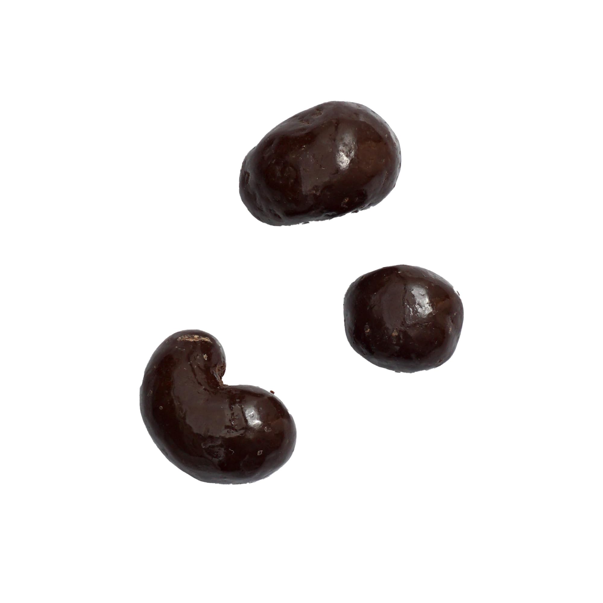 The Hampton Candy Company dark chocolate cashews on a serving plate, perfect party treat.