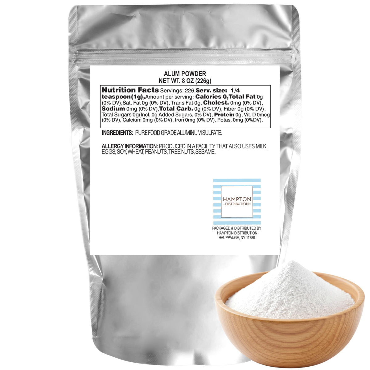Hampton Distribution alum powder resealable bag close-up for food preservation