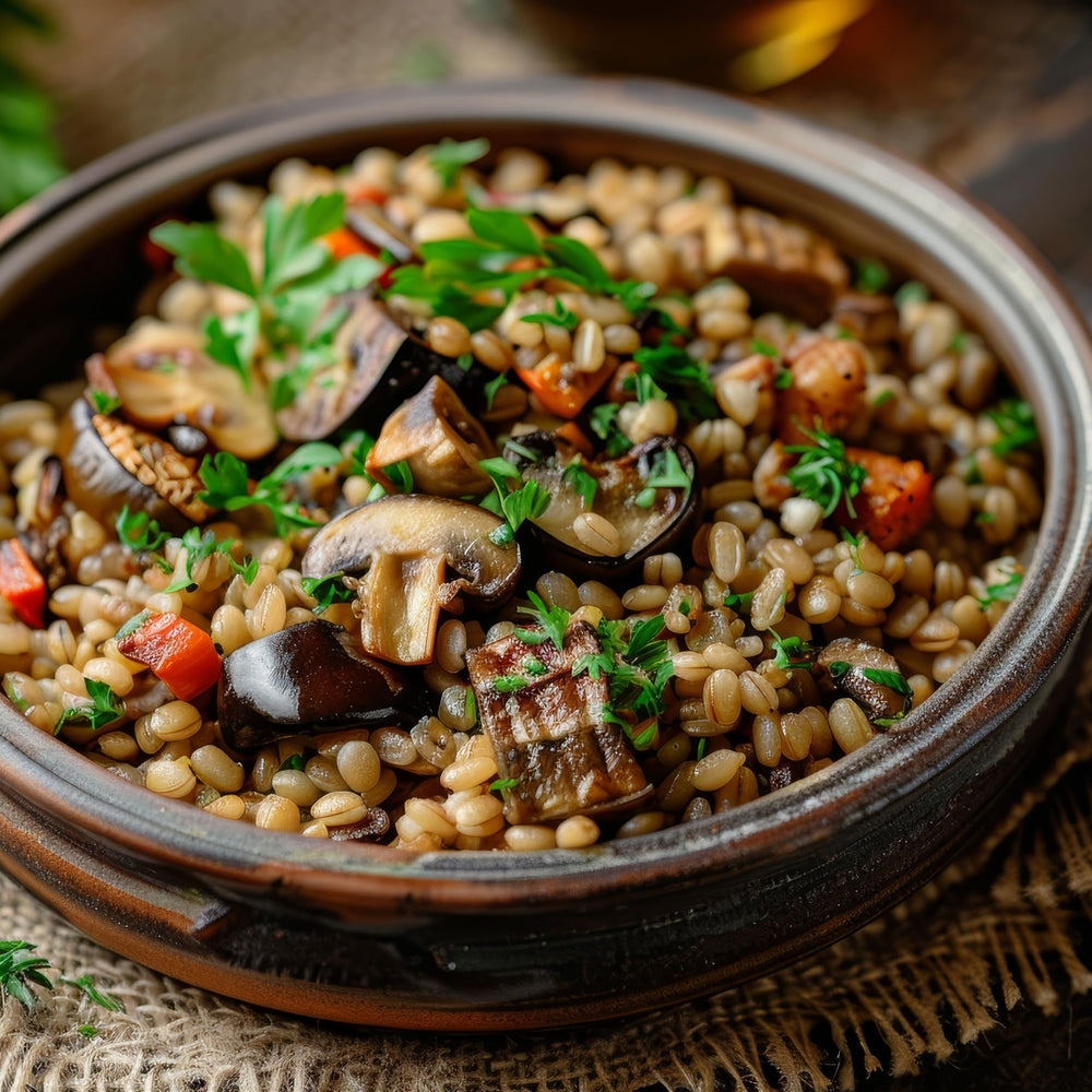 Hampton Distribution Barley Pearl cooked and fluffy texture in dish.