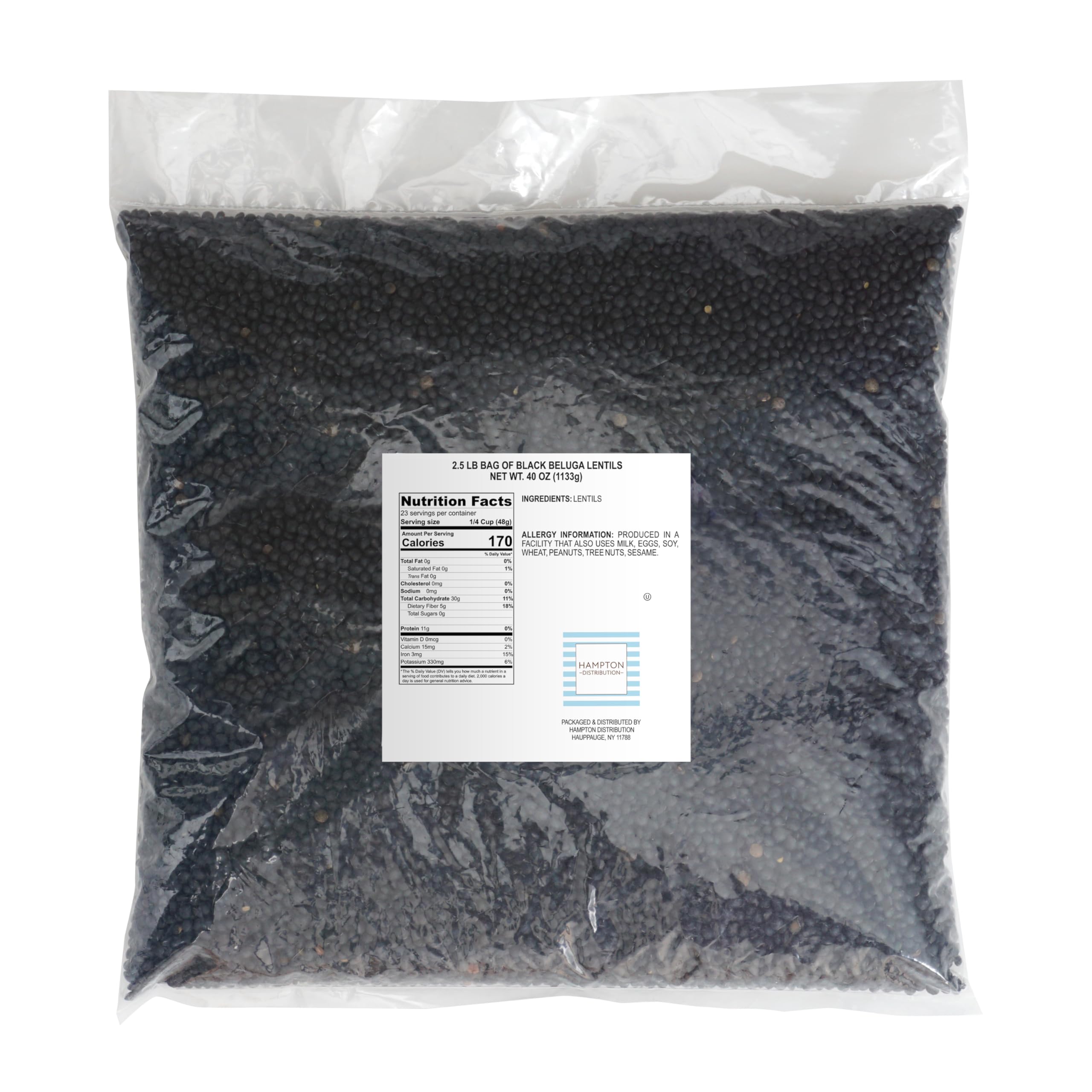 Hampton Distribution Black Beluga lentils dried closeup showing glossy seeds for versatile cooking.