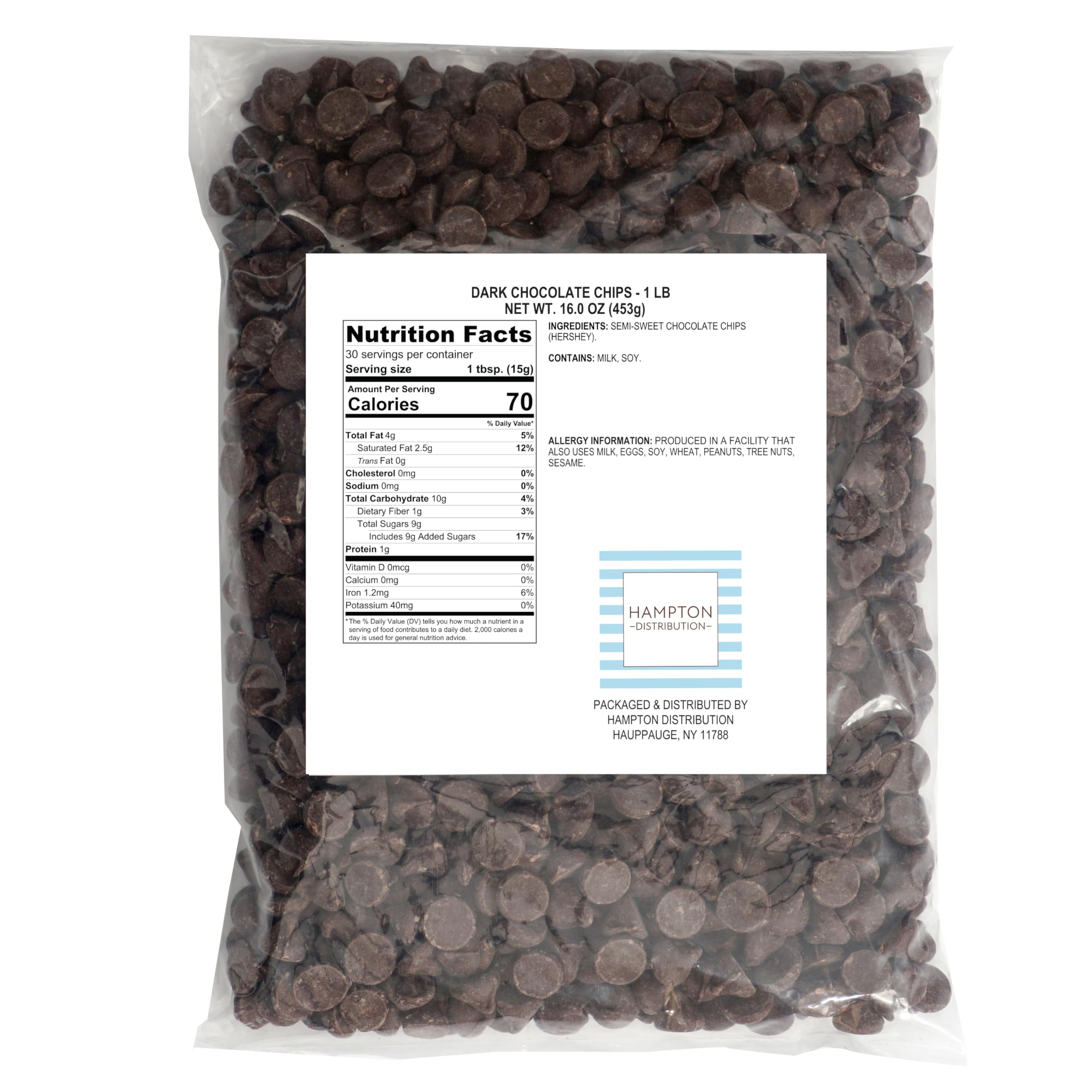 Hampton Distribution dark chocolate chips ready as a premium baking ingredient.