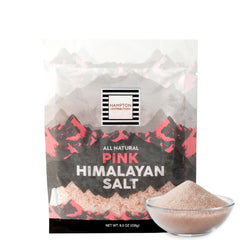 Hampton Himalayan Pink Salt 8 oz bag, fine grains for precise seasoning.