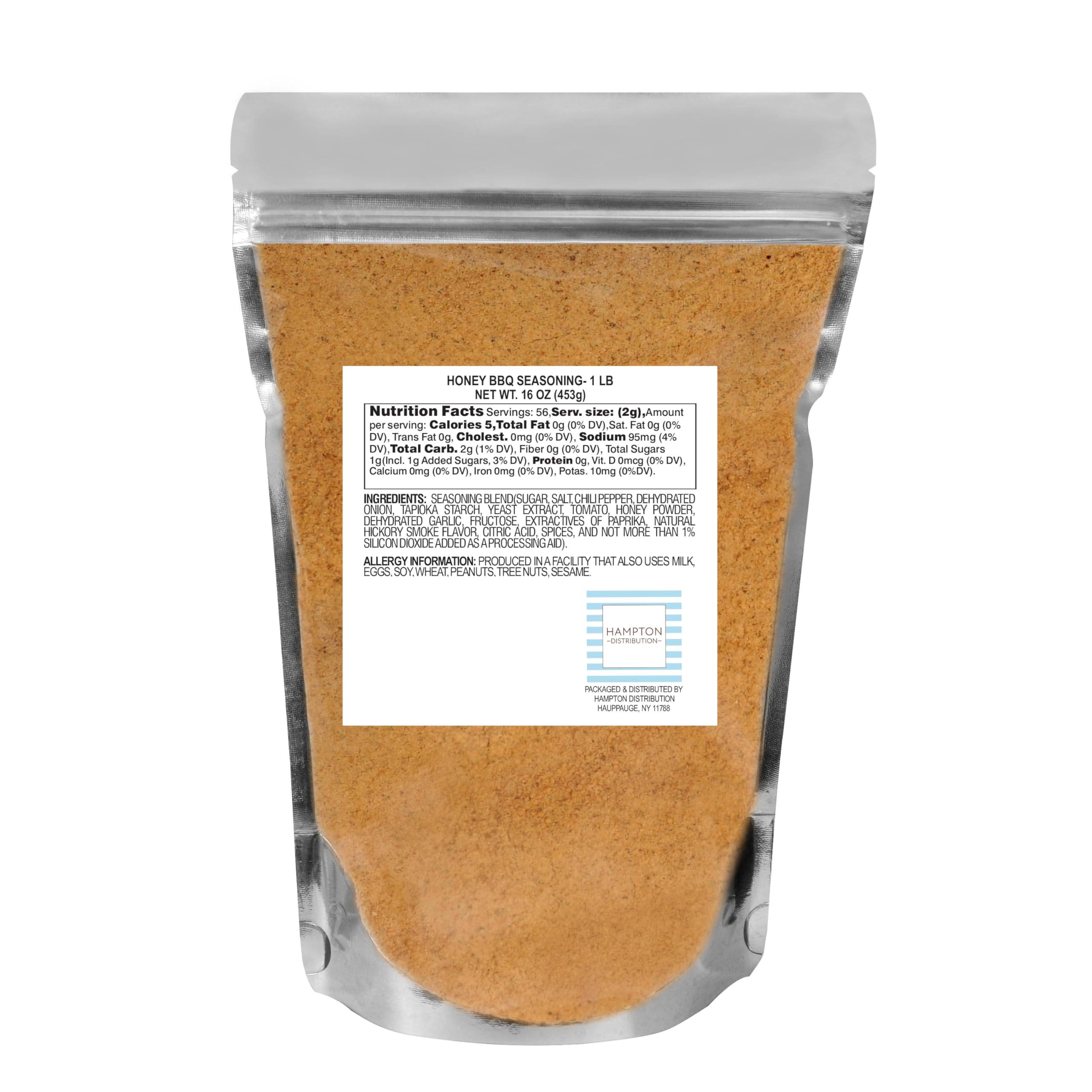 Hampton Distribution Honey BBQ Seasoning Rub bag front view for easy storage.