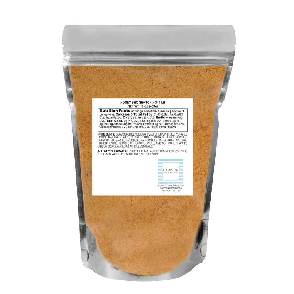 Hampton Distribution Honey BBQ Seasoning Rub bag front view for easy storage.