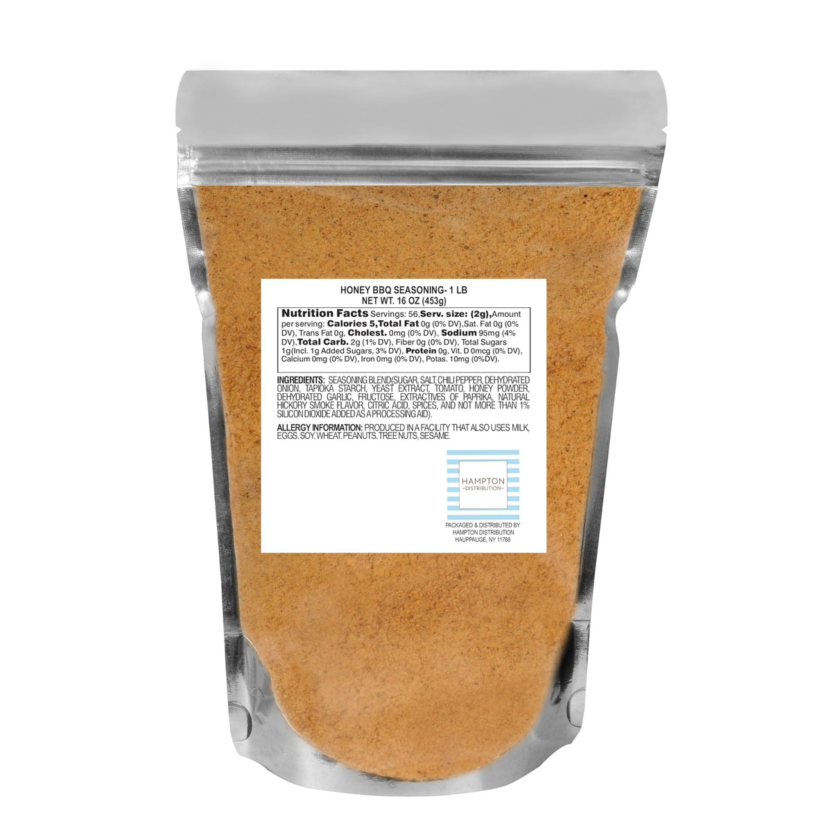 Hampton Distribution Honey BBQ Seasoning Rub bag front view for easy storage.