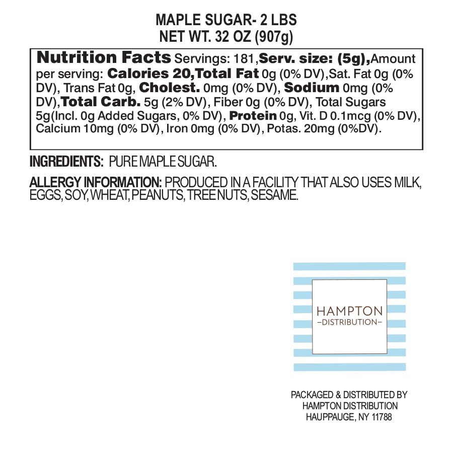 Hampton Distribution maple sugar powder close-up, dissolves easily for coffee and desserts.