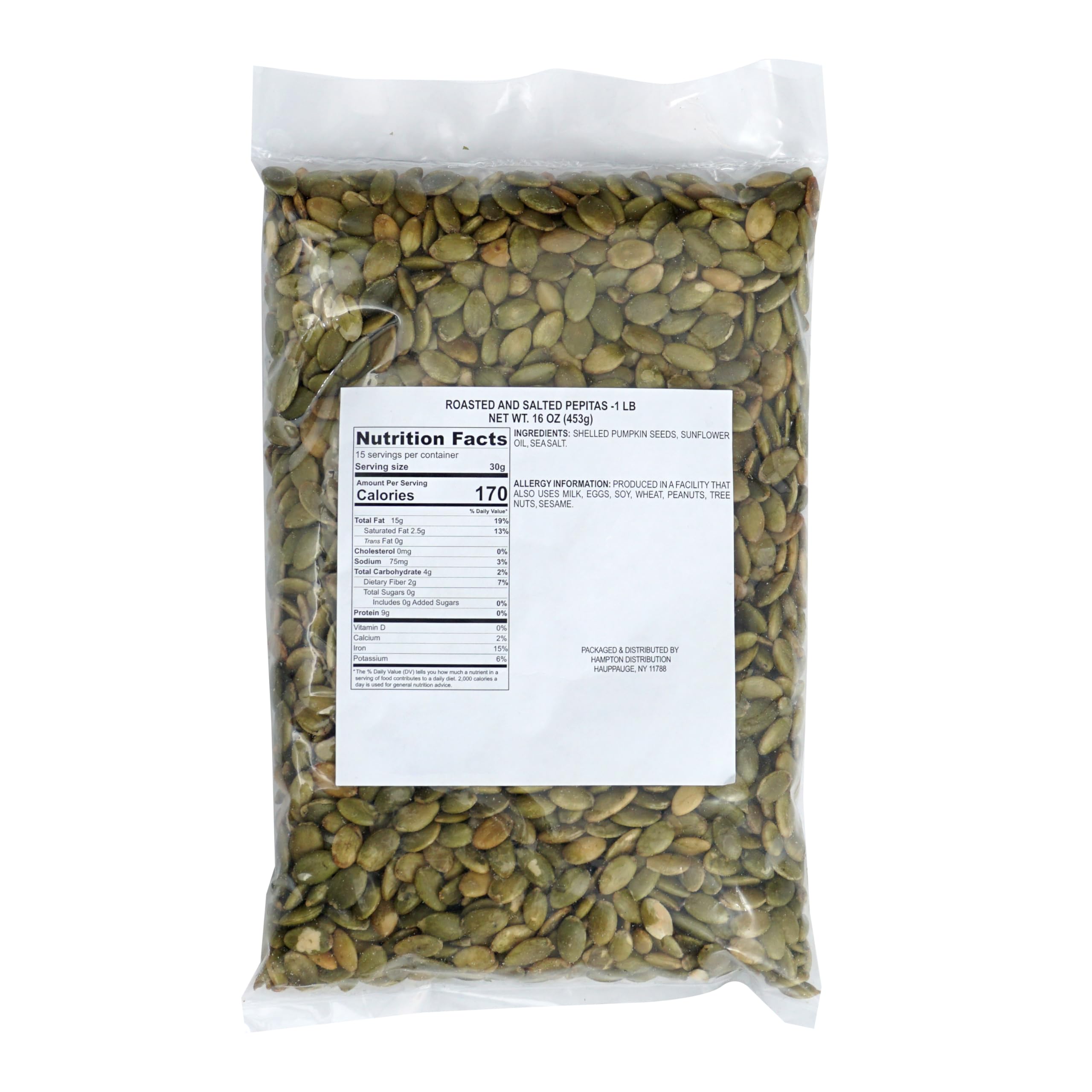 Hampton Distribution pepitas no shell 1lb bulk bag, great salad topper and trail snack