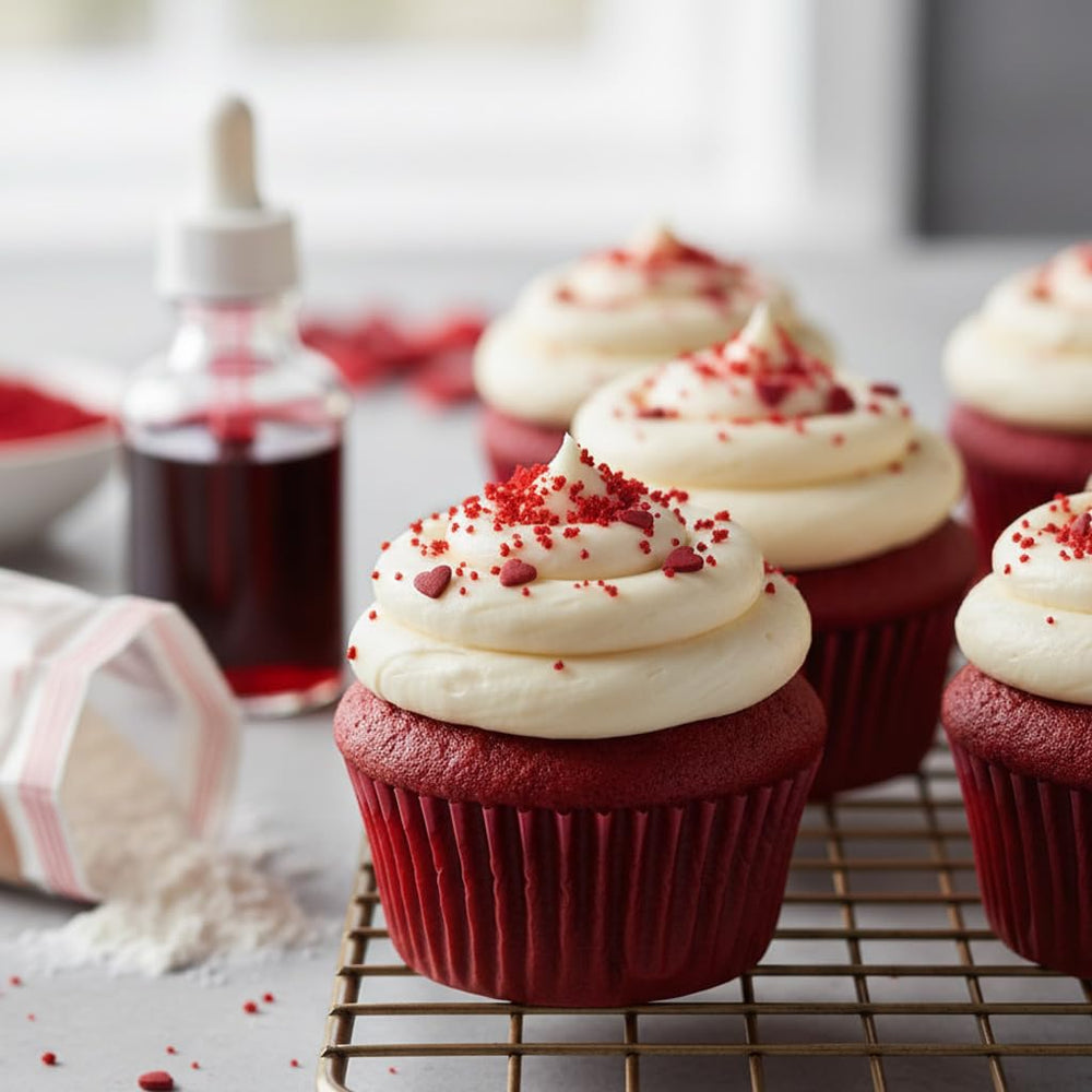Hampton Distribution red food coloring drops for precise shade control on desserts