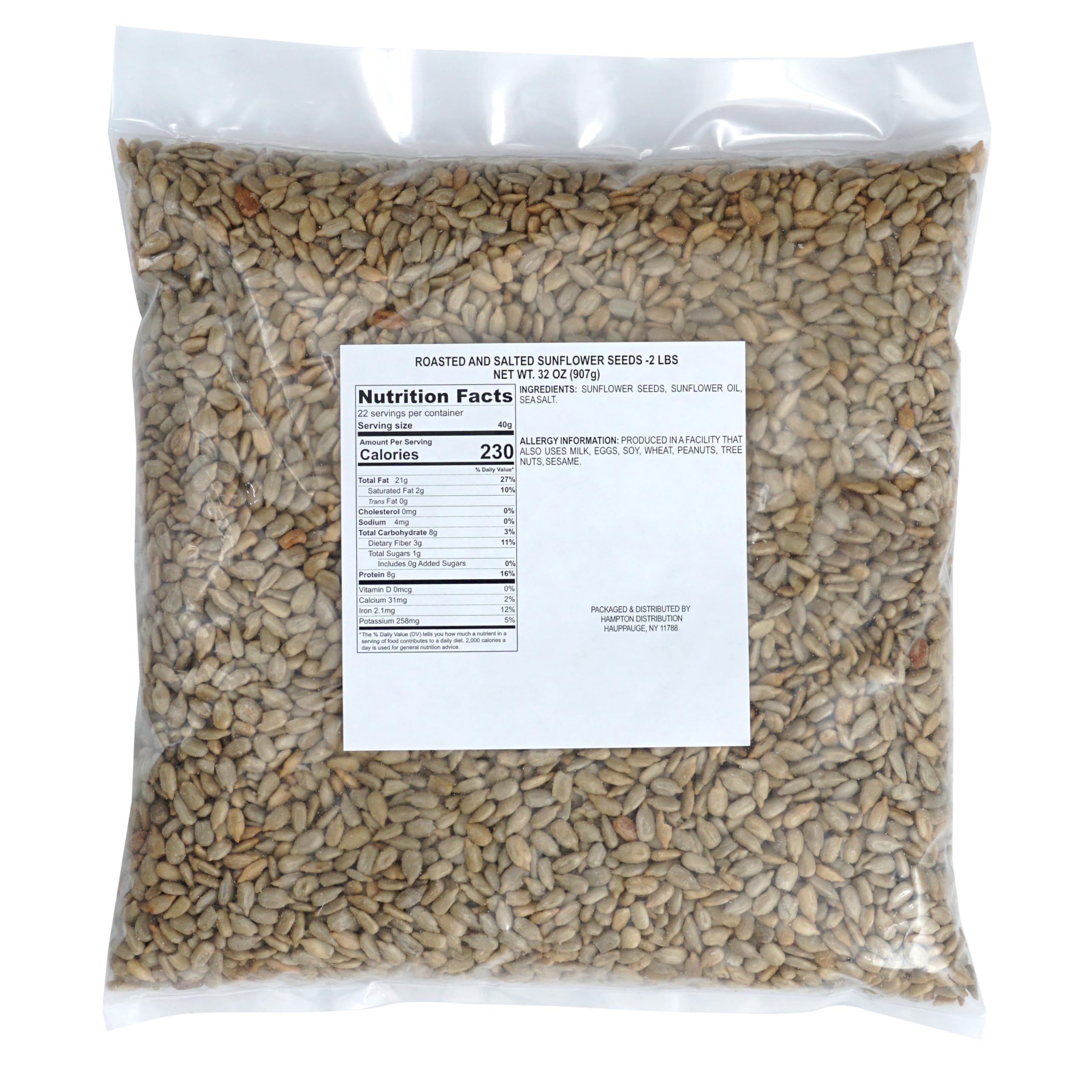 Hampton Distribution no-shell sunflower seeds 2 lb bag, easy to scoop on salads.