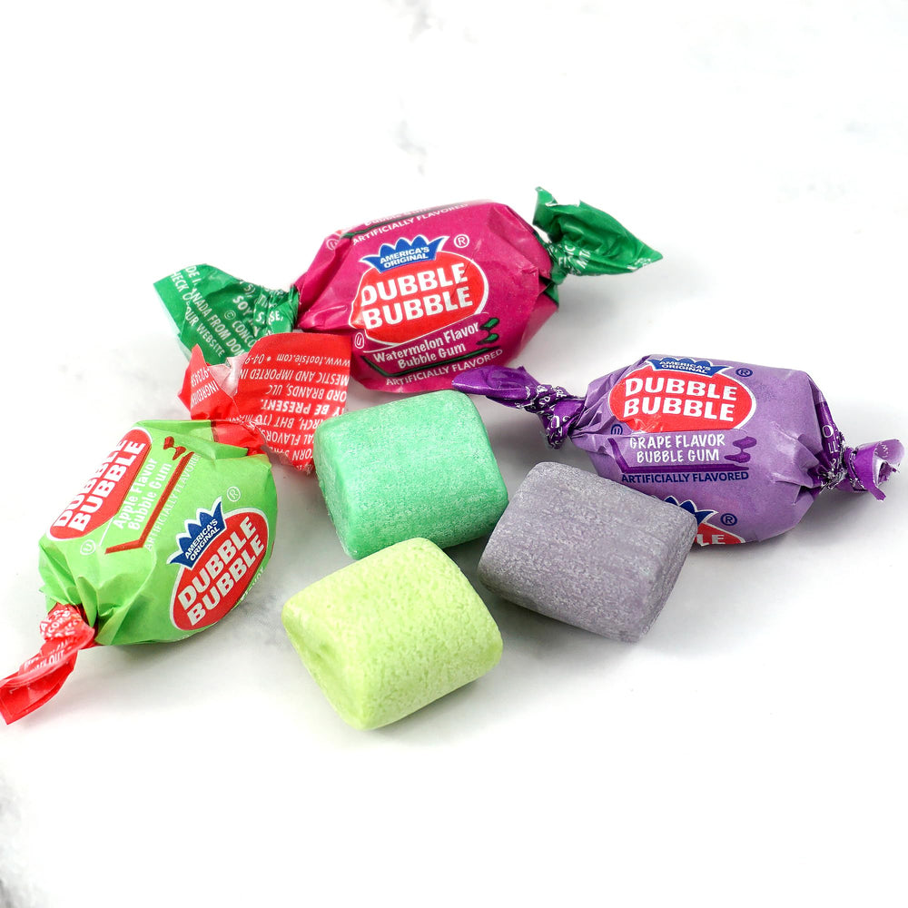 The Hampton Popcorn Company Dubble apple-flavored gum provides bite-sized fruity joy.
