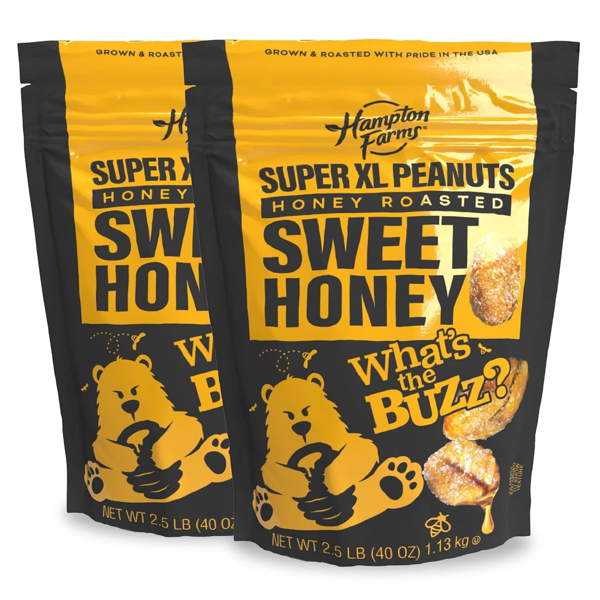 Hampton Farms Sweet Honey Roasted Peanuts bag—freshness in a resealable package.