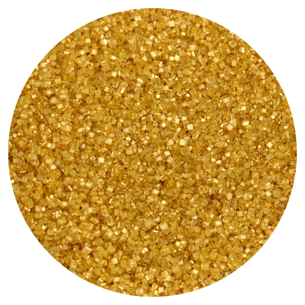 THE HAMPTON CANDY COMPANY gold sanding sugar cake-decorating adds luxury shimmer.