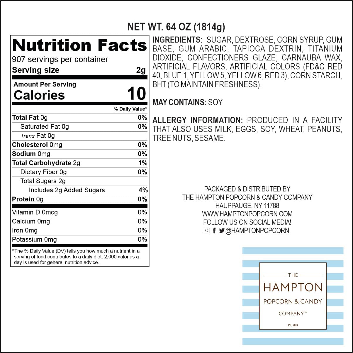 The Hampton Popcorn Company gumballs, colorful fruit flavors, great for party favors and candy displays.