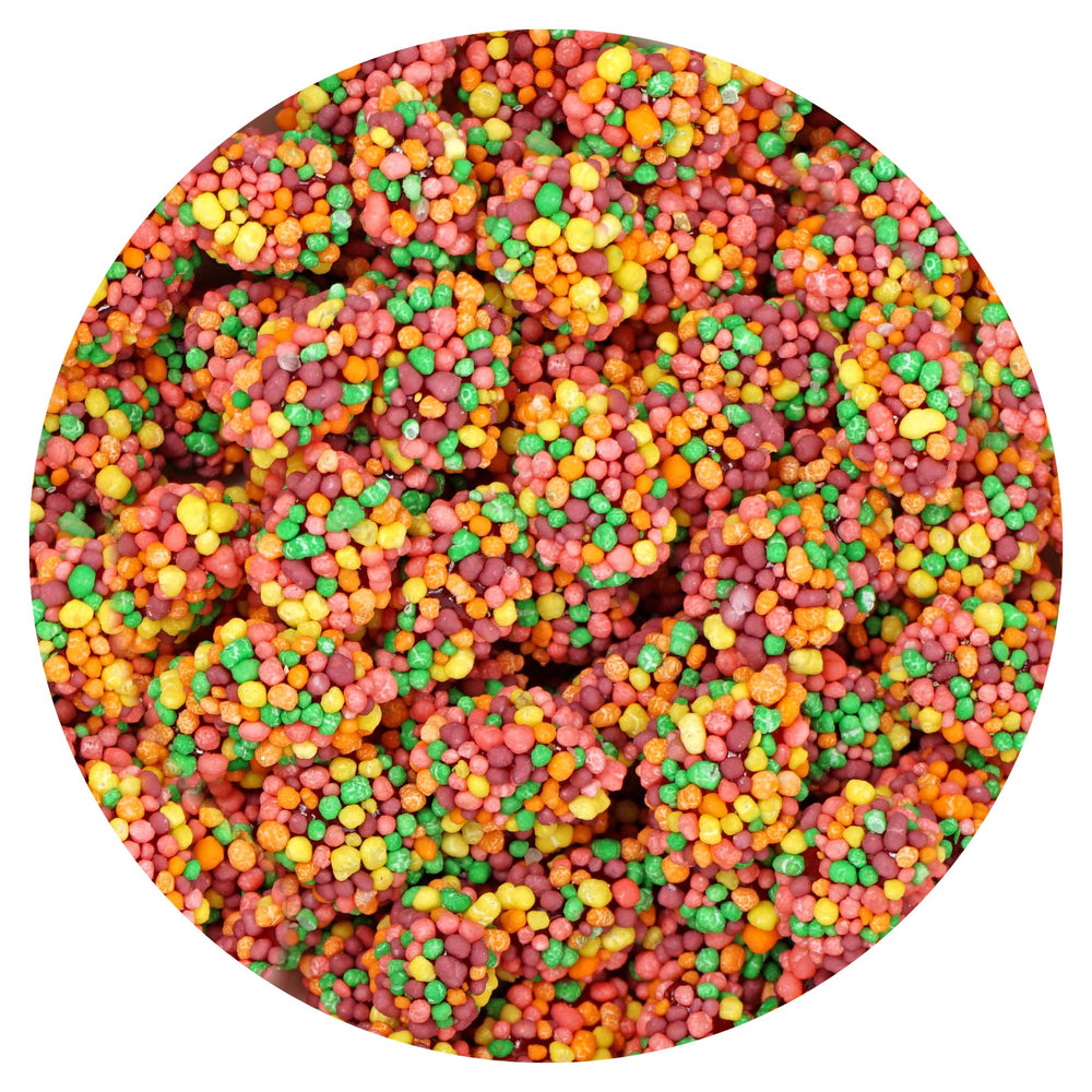 THE HAMPTON CANDY COMPANY NerdsGummy Clusters texture close-up, soft center and crunchy shell
