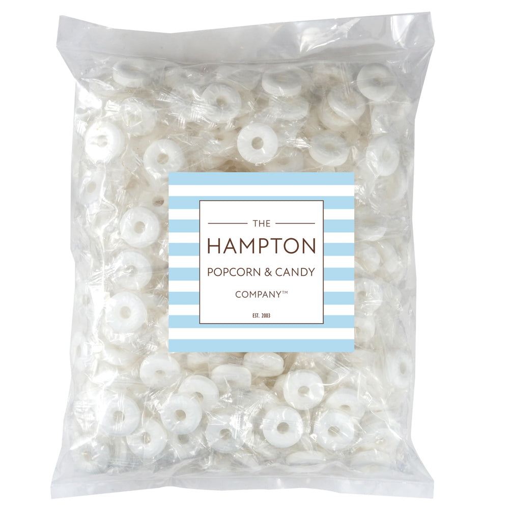 Open bulk bag of Peppermint Lifesavers showing bulk quantity and packaging.
