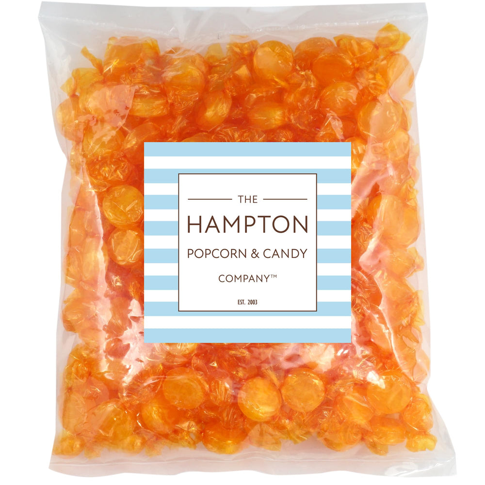 The Hampton Popcorn Company butterscotch discs close-up, individually wrapped for office treats.