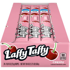 The Hampton Popcorn Company Cherry Laffy Taffy Rope pack contains 24 ropes.