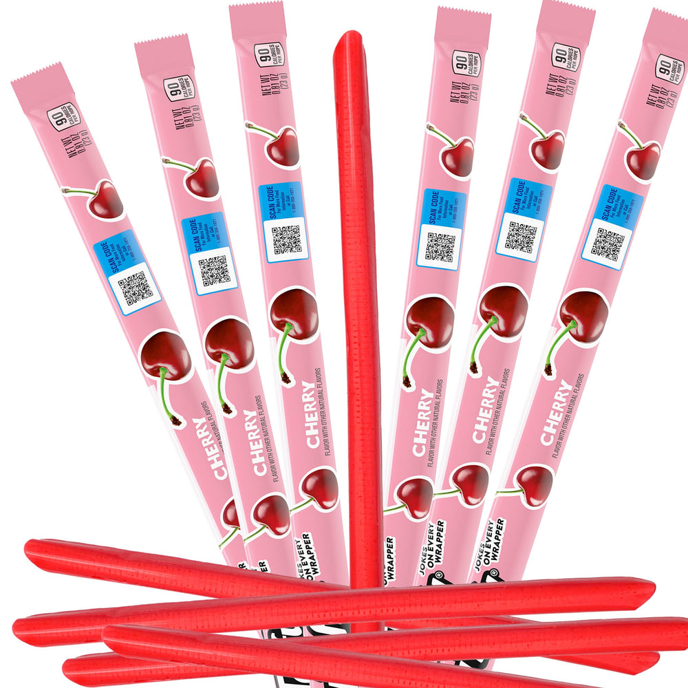 The Hampton Popcorn Company Cherry Laffy Taffy Rope, individually wrapped for sharing.