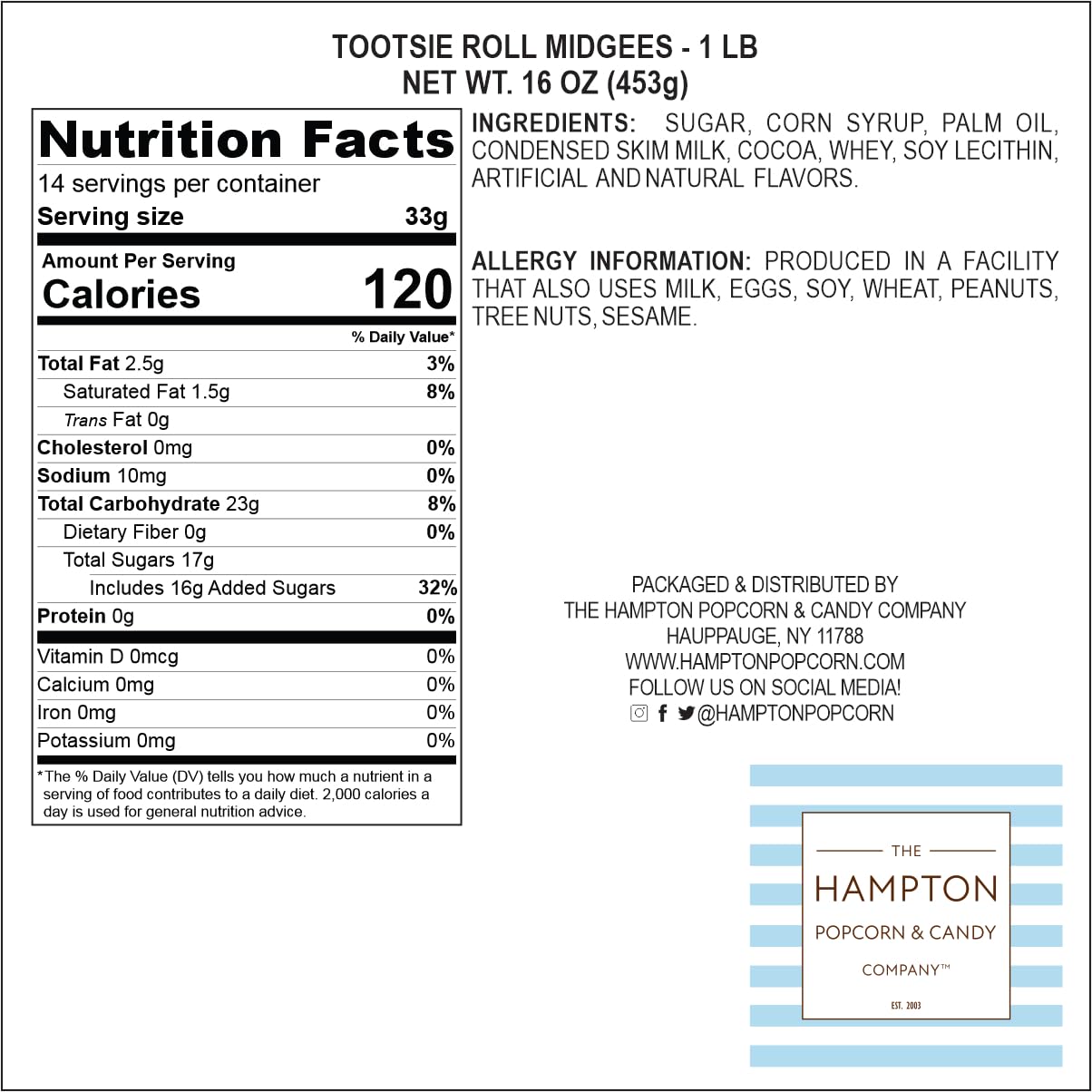 The Hampton Popcorn Company Tootsie Roll Midgees individually wrapped minis, easy party favors.