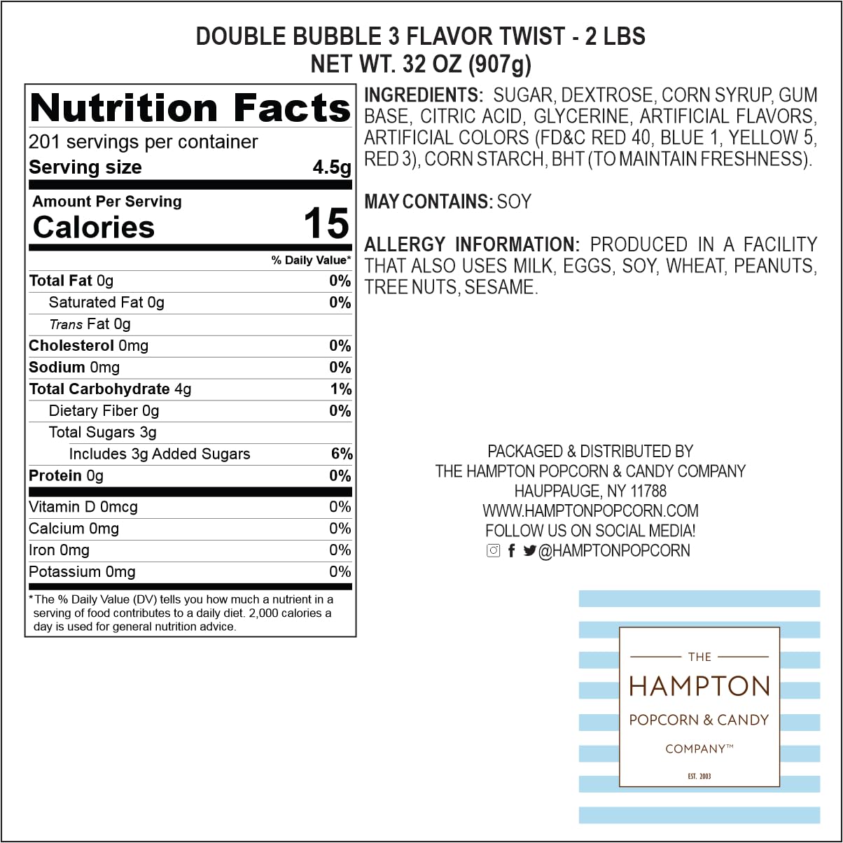 The Hampton Popcorn Company grape bubble gum piece ideal for tastings and quick snacks.