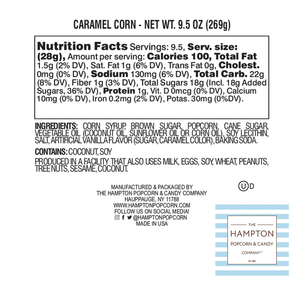 The Hampton Popcorn Company caramel popcorn close-up with glossy coating for crave-worthy flavor.