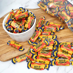 The Hampton Popcorn Company one-pound bag of honey taffy, ideal for gifting.